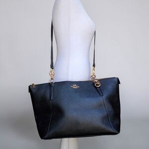 Coach Black Ava Tote Bag with Textured Leather and Gold Accents